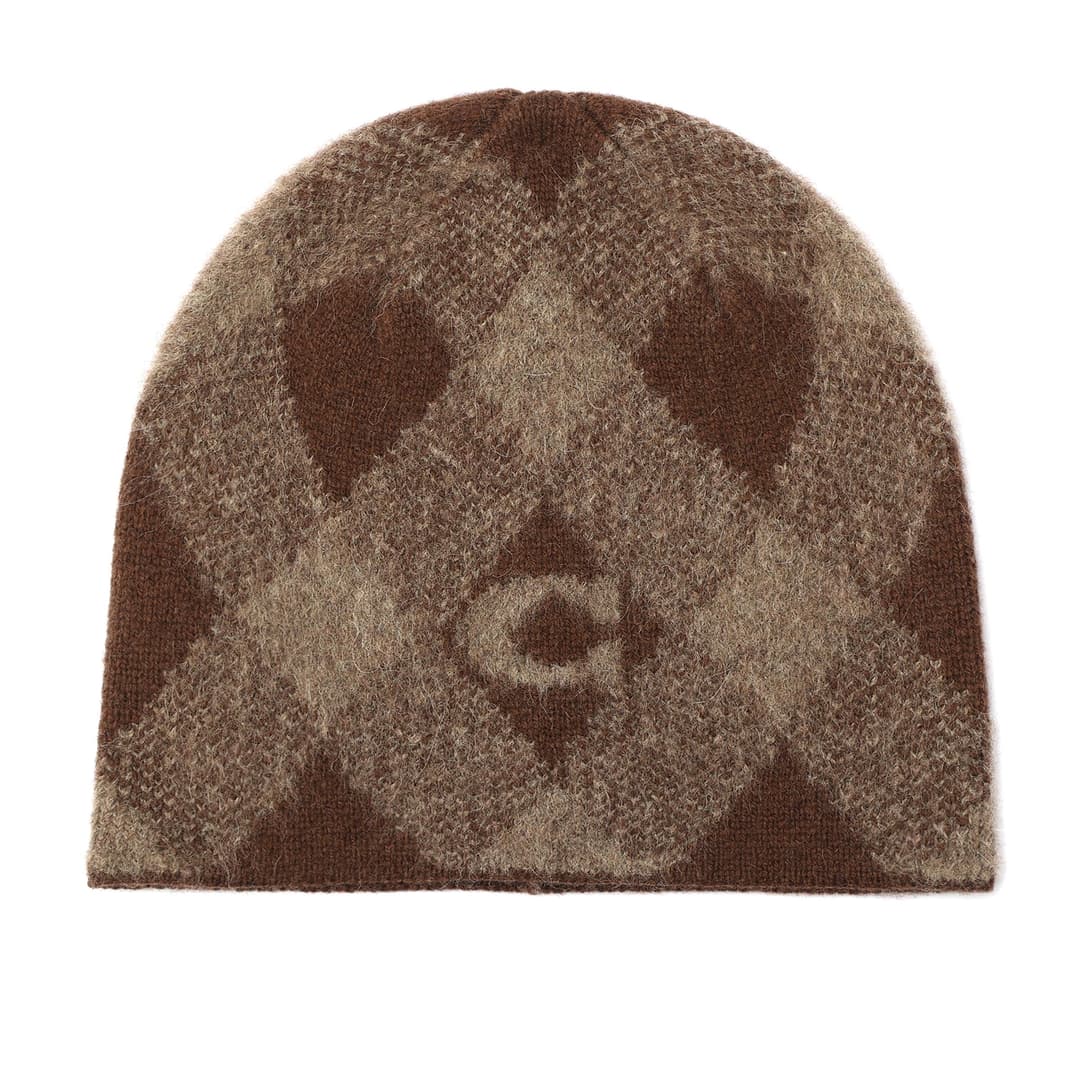 Argyle Knit Beanie - Grey/Brown